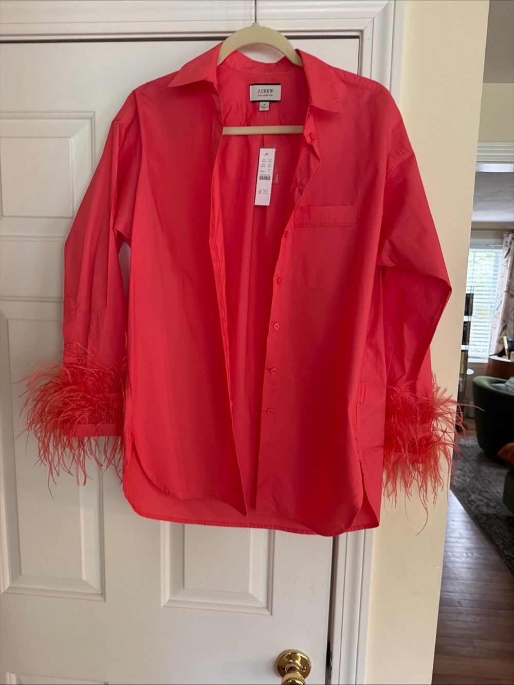 J. Crew oversized Feather-Cuff Button-Up Shirt in Coral size 4